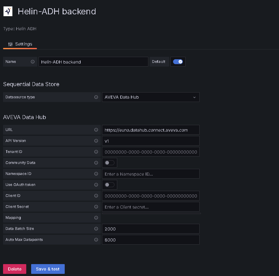 Helin Connect Data Hub Configuration Panel